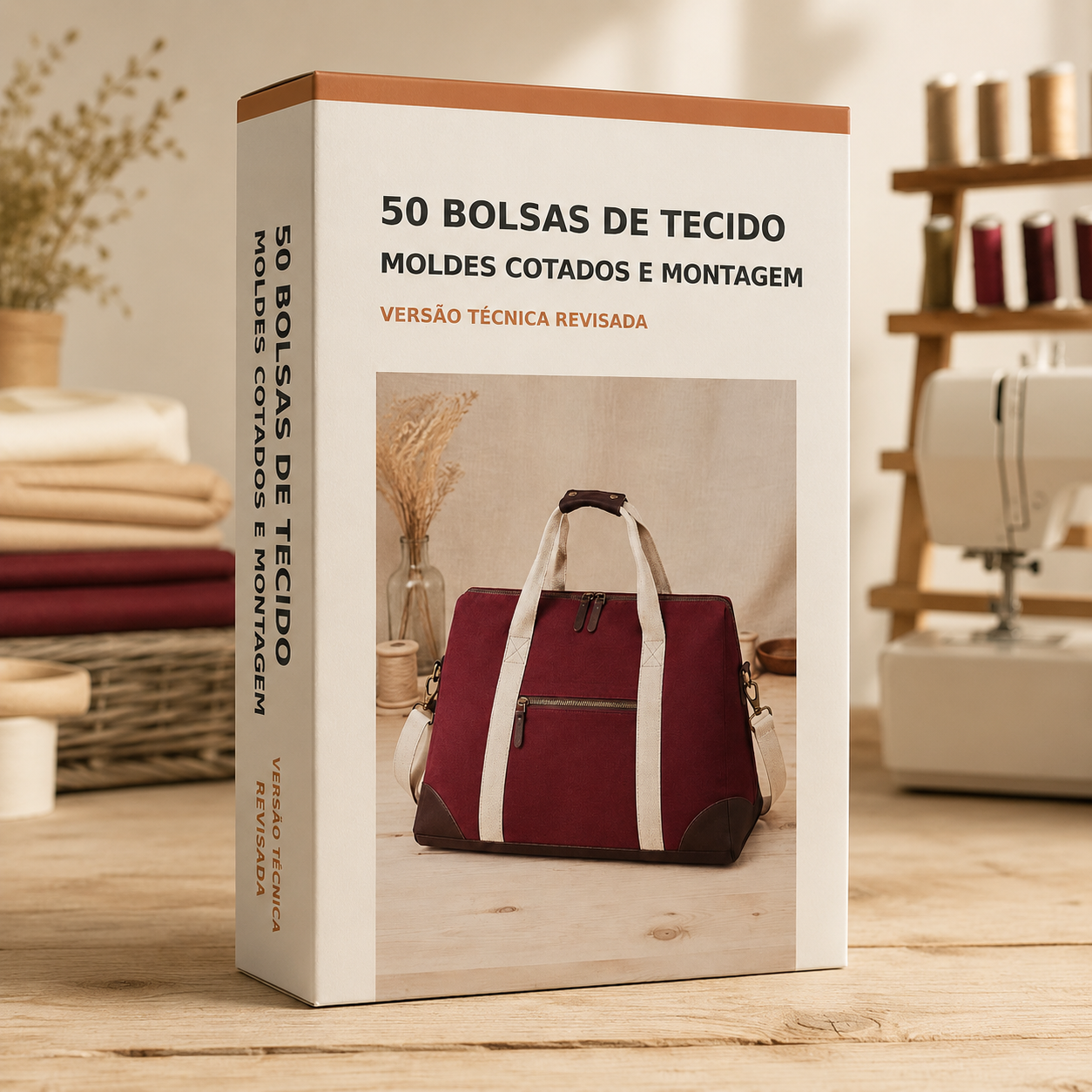 Caixa do material 50 Bolsas de Tecido com moldes cotados